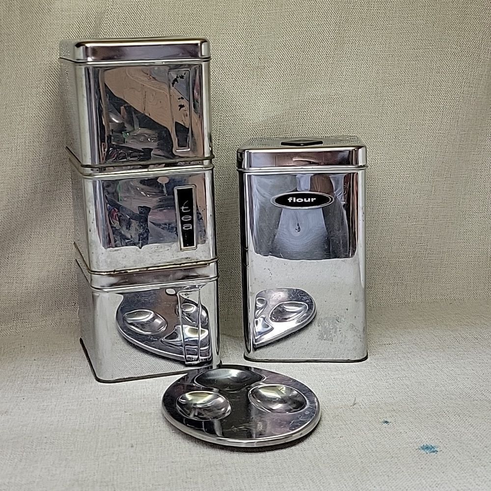 3 Lincoln Beauty Ware canisters 1 Canette canister and spoonrest